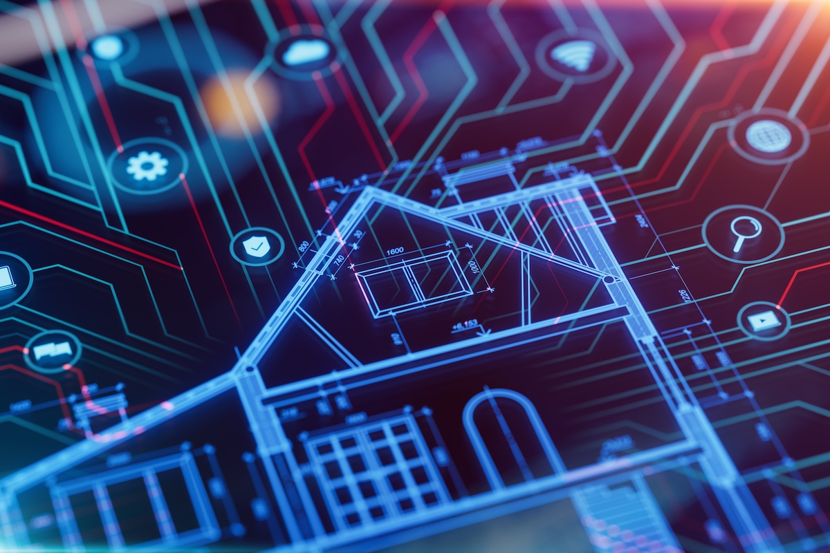 Blueprint,Of,A,House,With,Technology,Icons.,Concept,Of,Smart