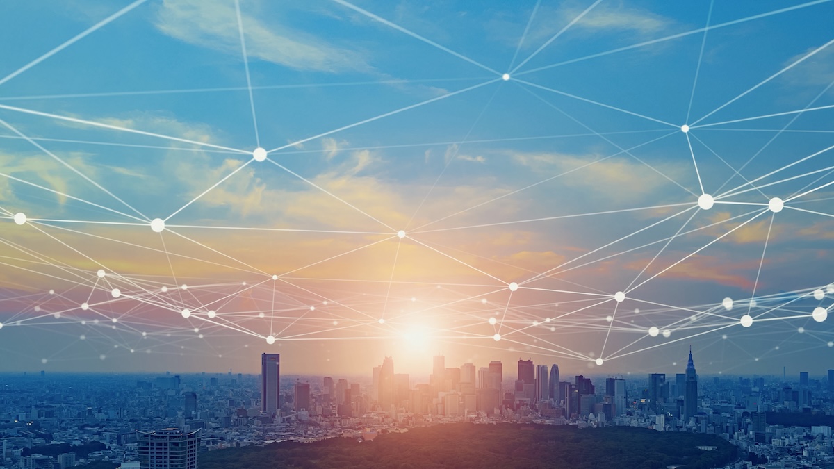 Smart city and communication network concept. Digital transformation.