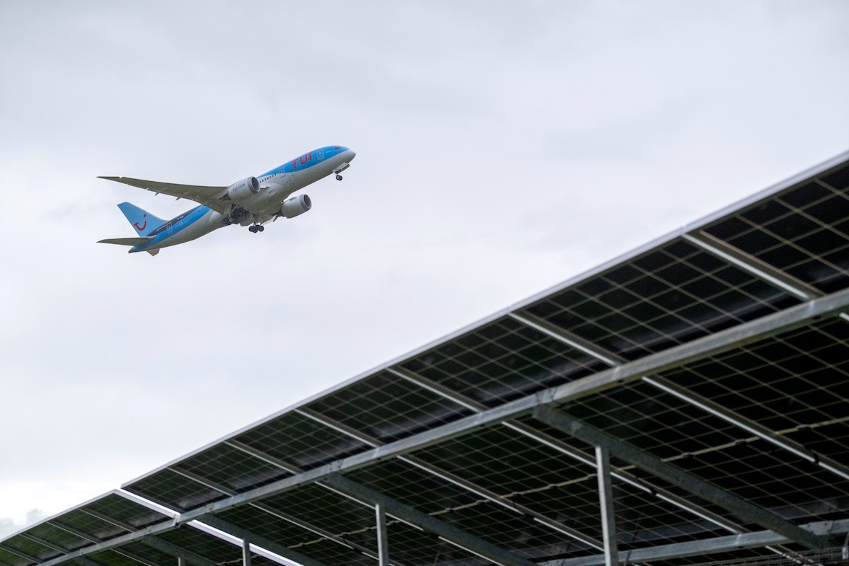 Flight above the Glasgow Airport Solar Farm